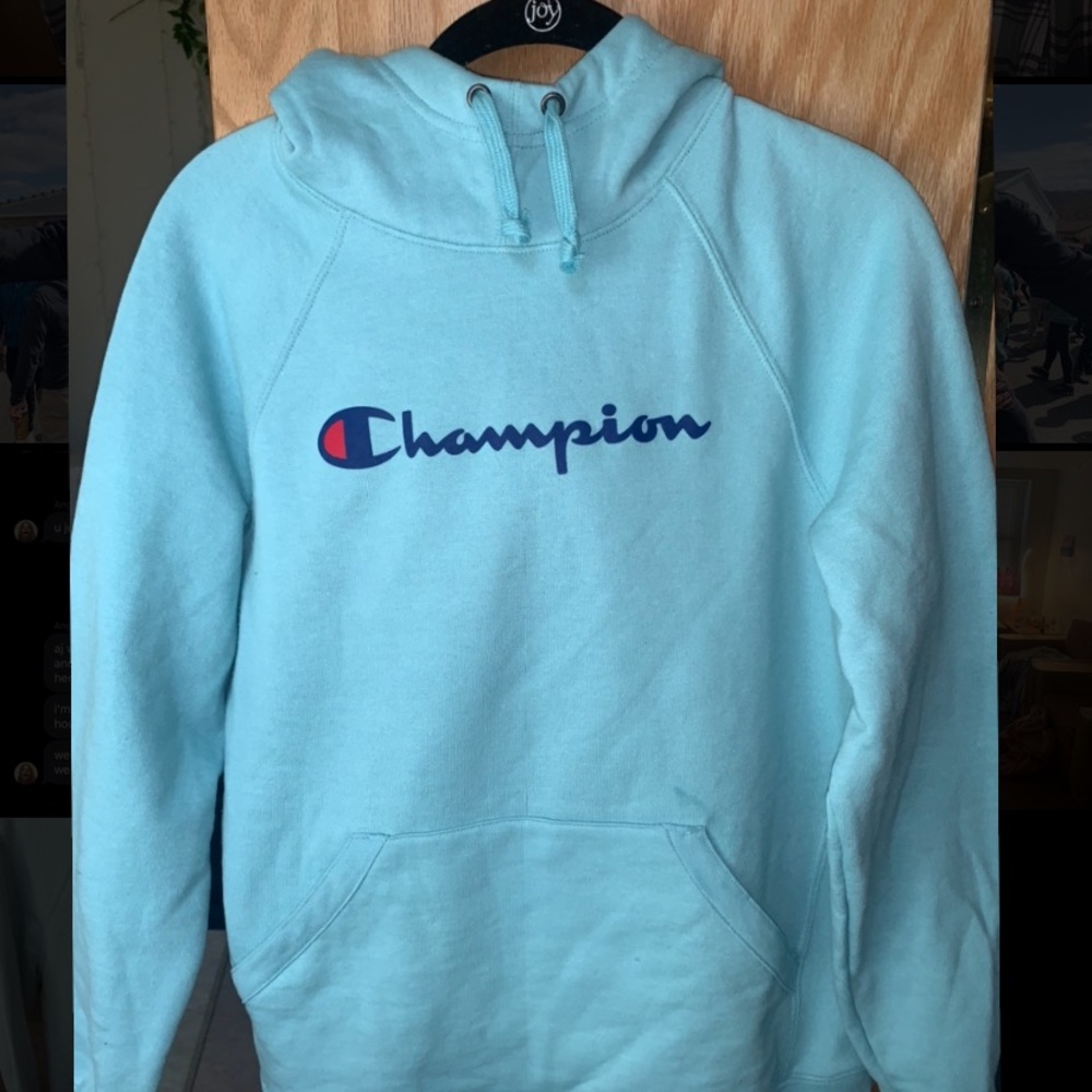 baby blue Champion women's hoodie